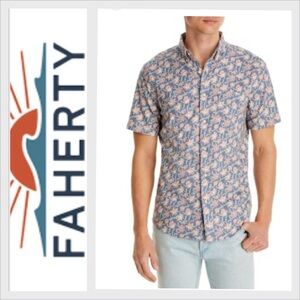 NWT Faherty floral faded Breeze Shirt Batik XL Hemp blend